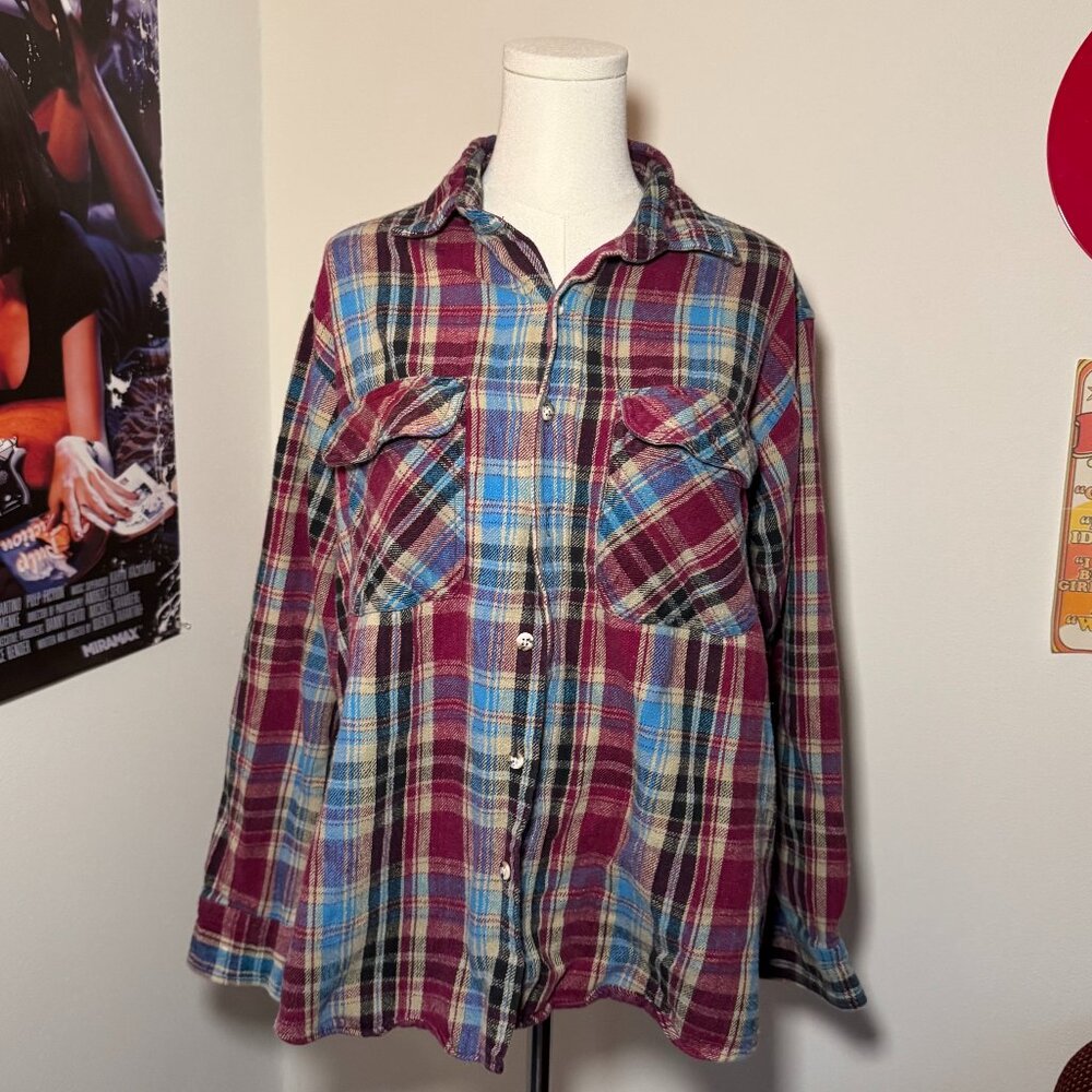 Vintage North Crest Red and Blue Long Sleeve Plaid Shirt